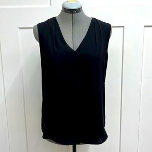 WHBM Black Pleated Front Sleeveless Blouse
